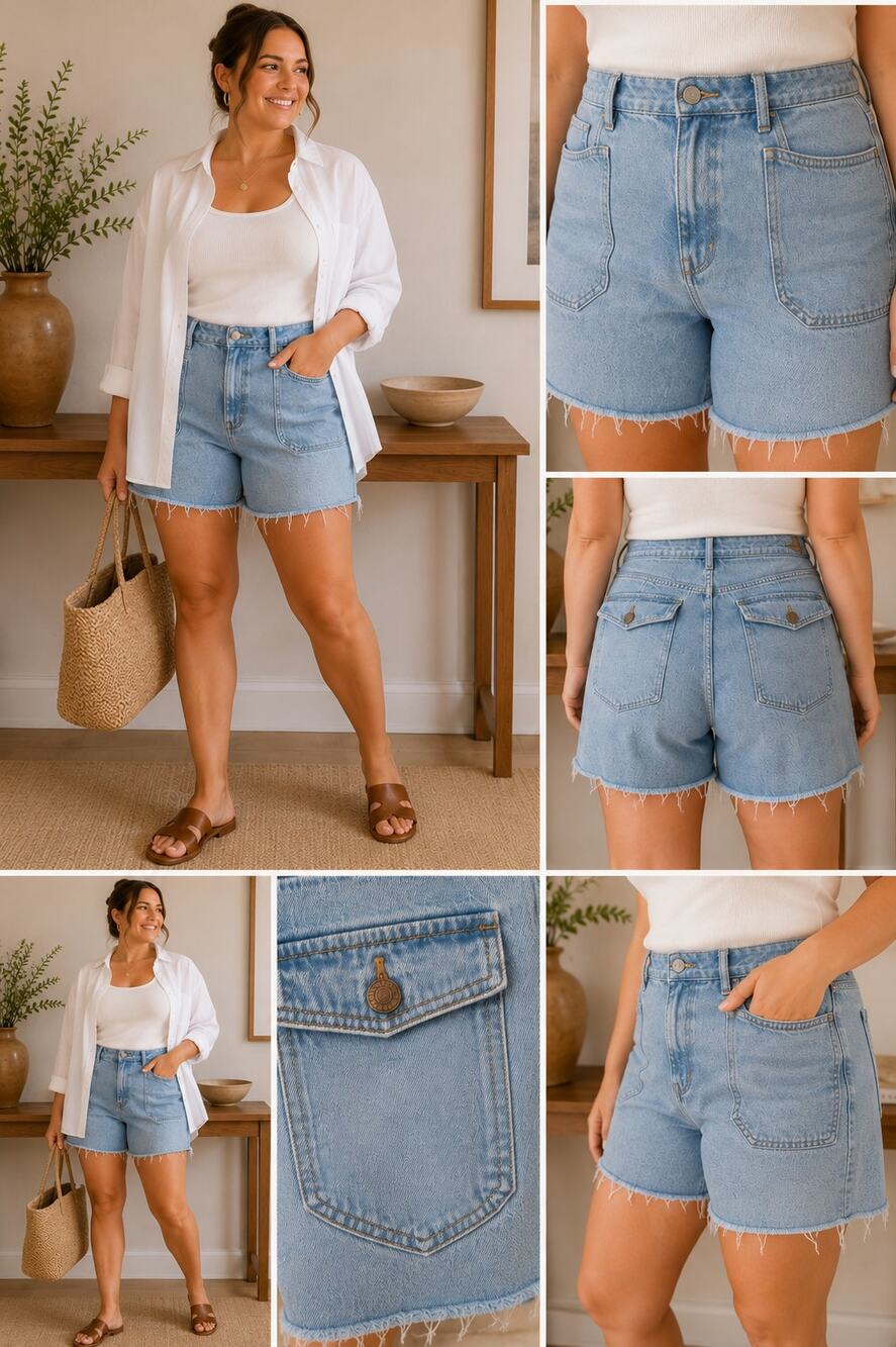 Madewell Light Wash Denim Utility Shorts Size 14 99% Cotton ✨